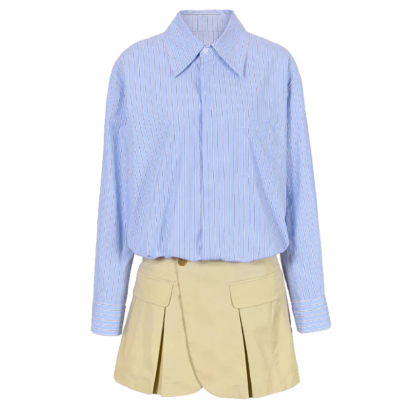   Conjunto de Saia Listrada STUDIO para Mulheres, Composição Longa, Estilo Casual, Nova Chegada Primavera 2024, Design em Camadas