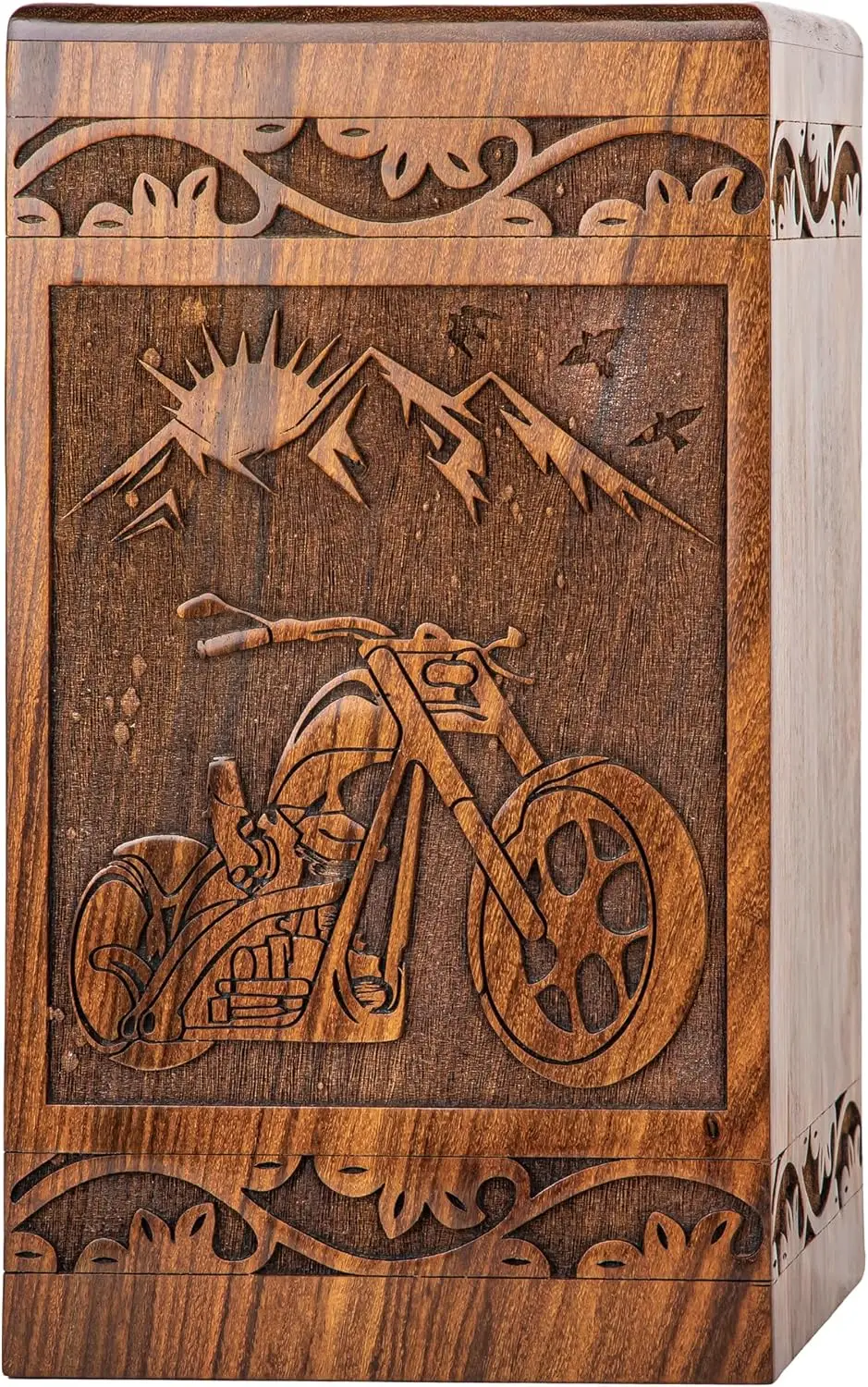 

Деревянная урна для кремации ручной работы с дизайном мотоцикла, вместимость 115 фунтов, для взрослых мужчин и женщин, декоративная похоронная шкатулка