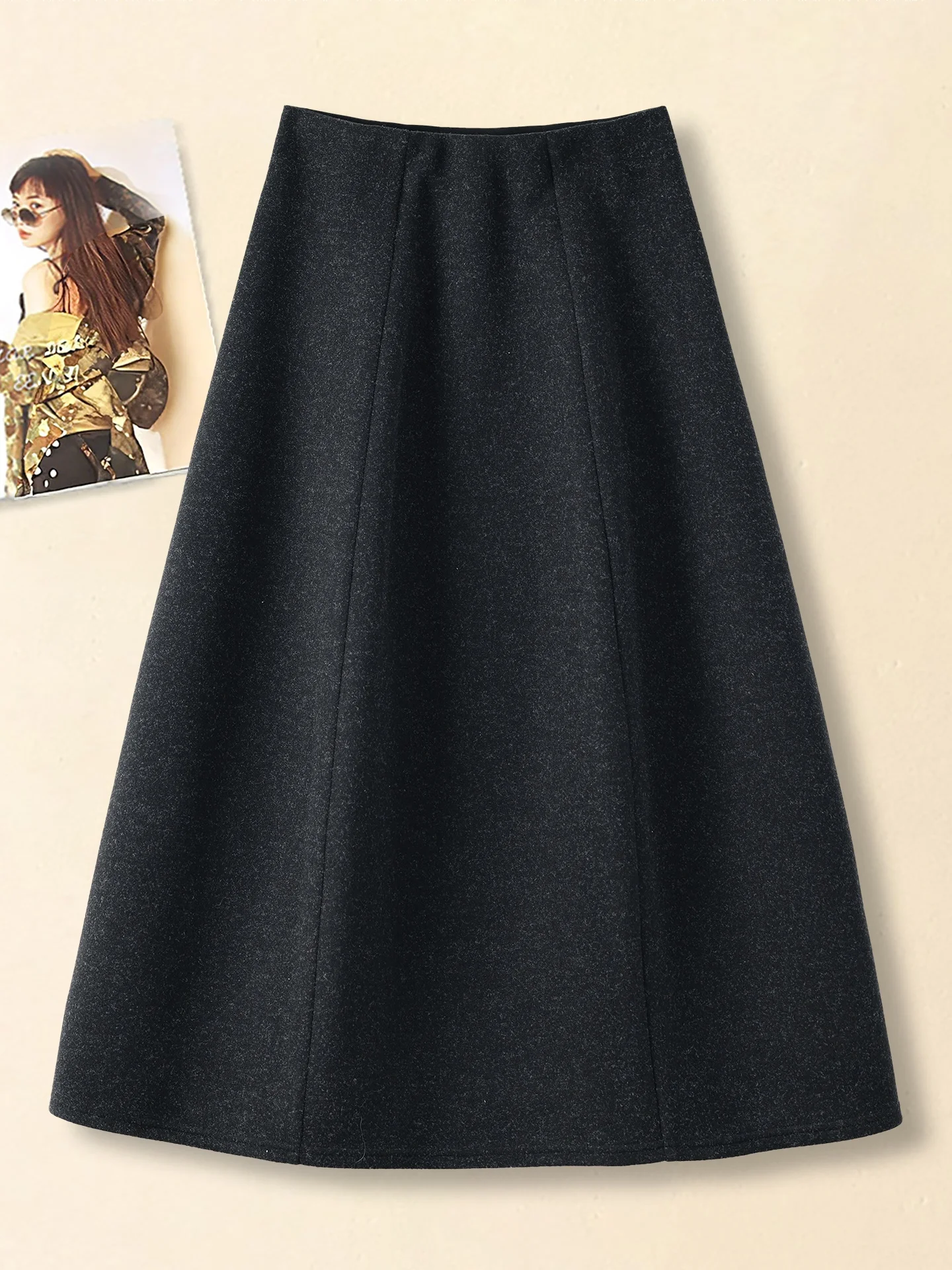 

High Waist A-Line Woolen Skirt Women's Mid-Length Cover Hip Spring Autumn Winter New Style Korean Version Casual Skirt