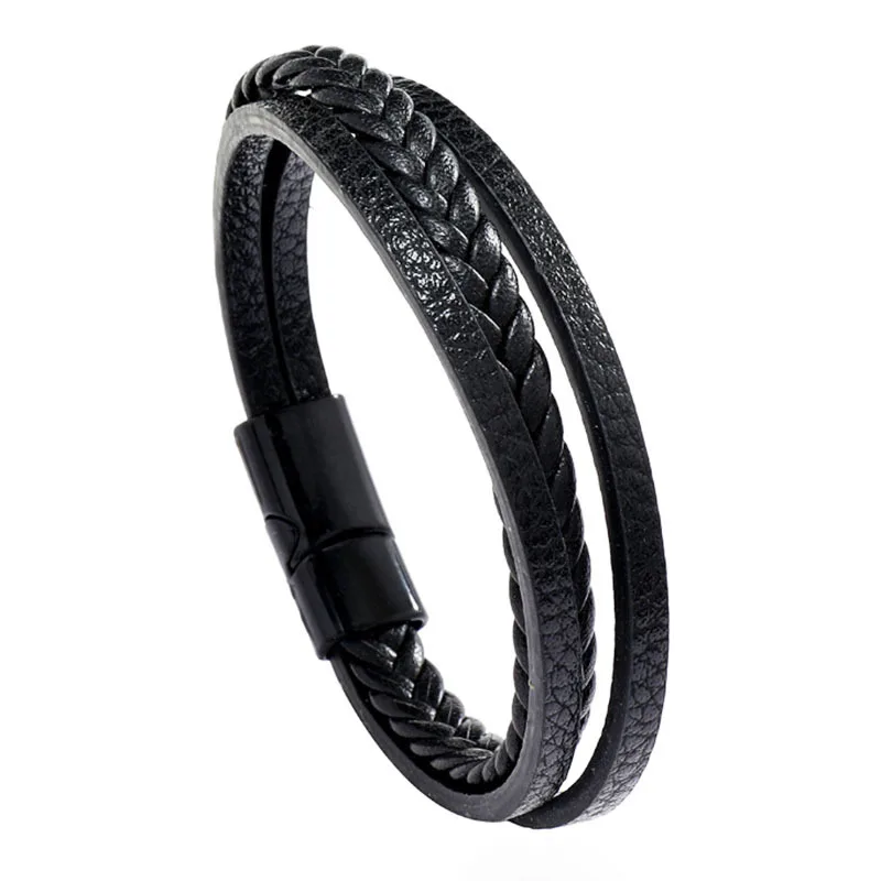 Mehrschichtige geflochtene Seilarmbänder für Männer, klassisches handgefertigtes PU-Lederarmband mit Magnetverschluss, trendiges Punk-Schmuckgeschenk