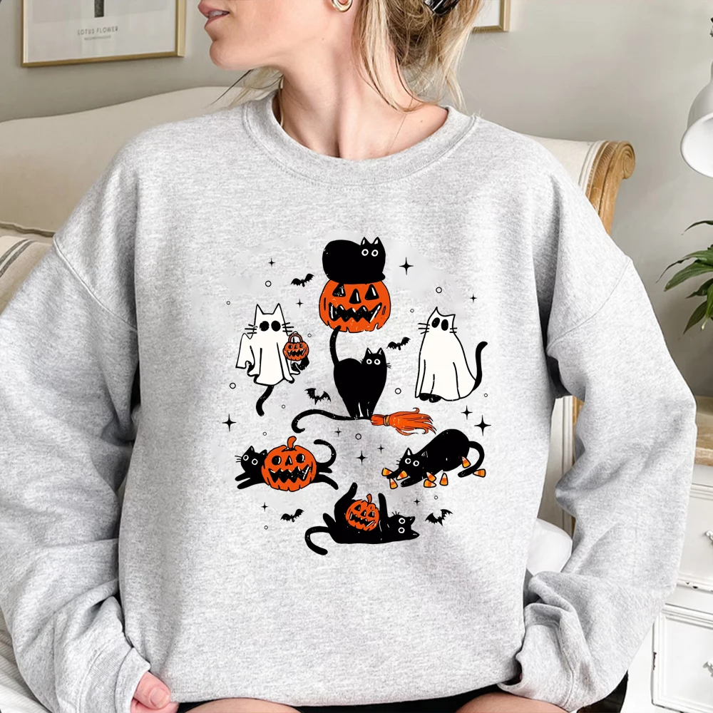 Cute Halloween Ghost Boo Cat Sweatshirt Halloween Cat Shirt Halloween Pumpkin Cat Sweater Autumn Long Sleeves Sweatshirt