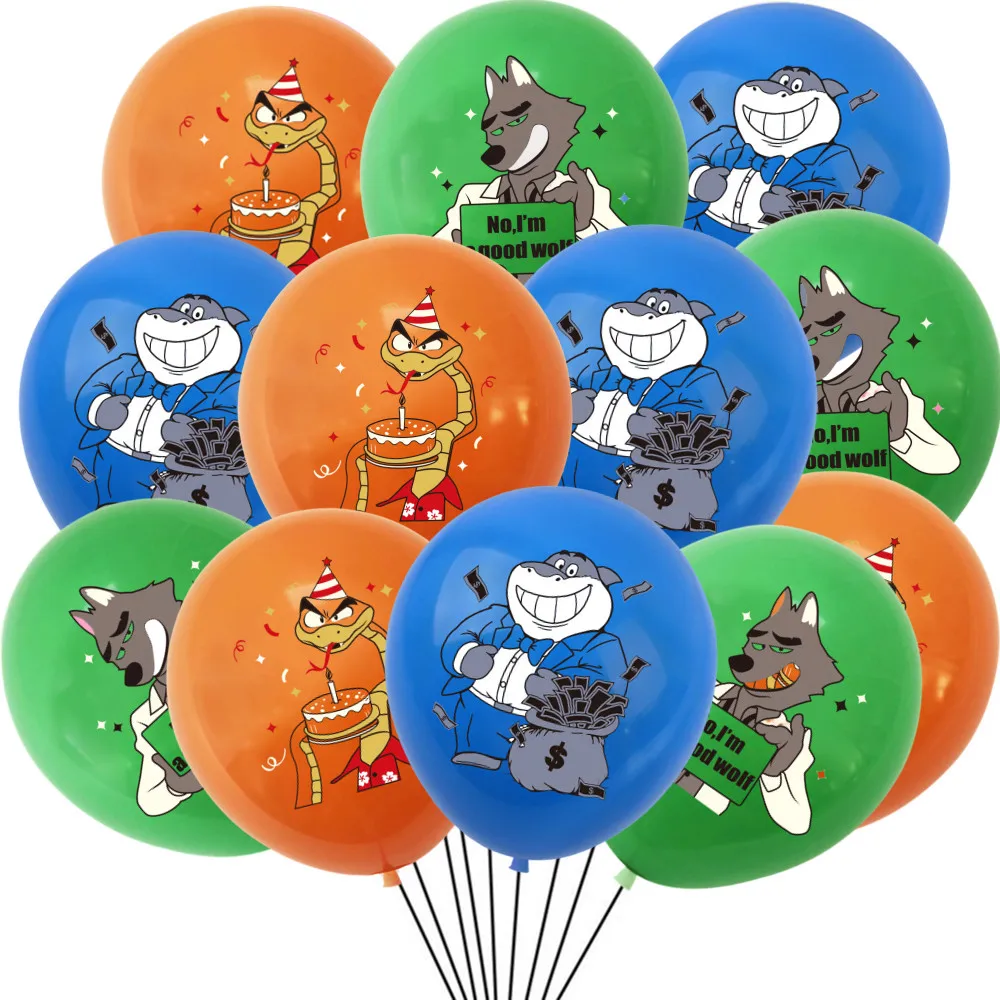 

12pcs The Bad Guys12 Inch Latex Balloons Cartoon Movie Theme Birthday Party Decorations Toys For Kid Baby Shower Party Supplies