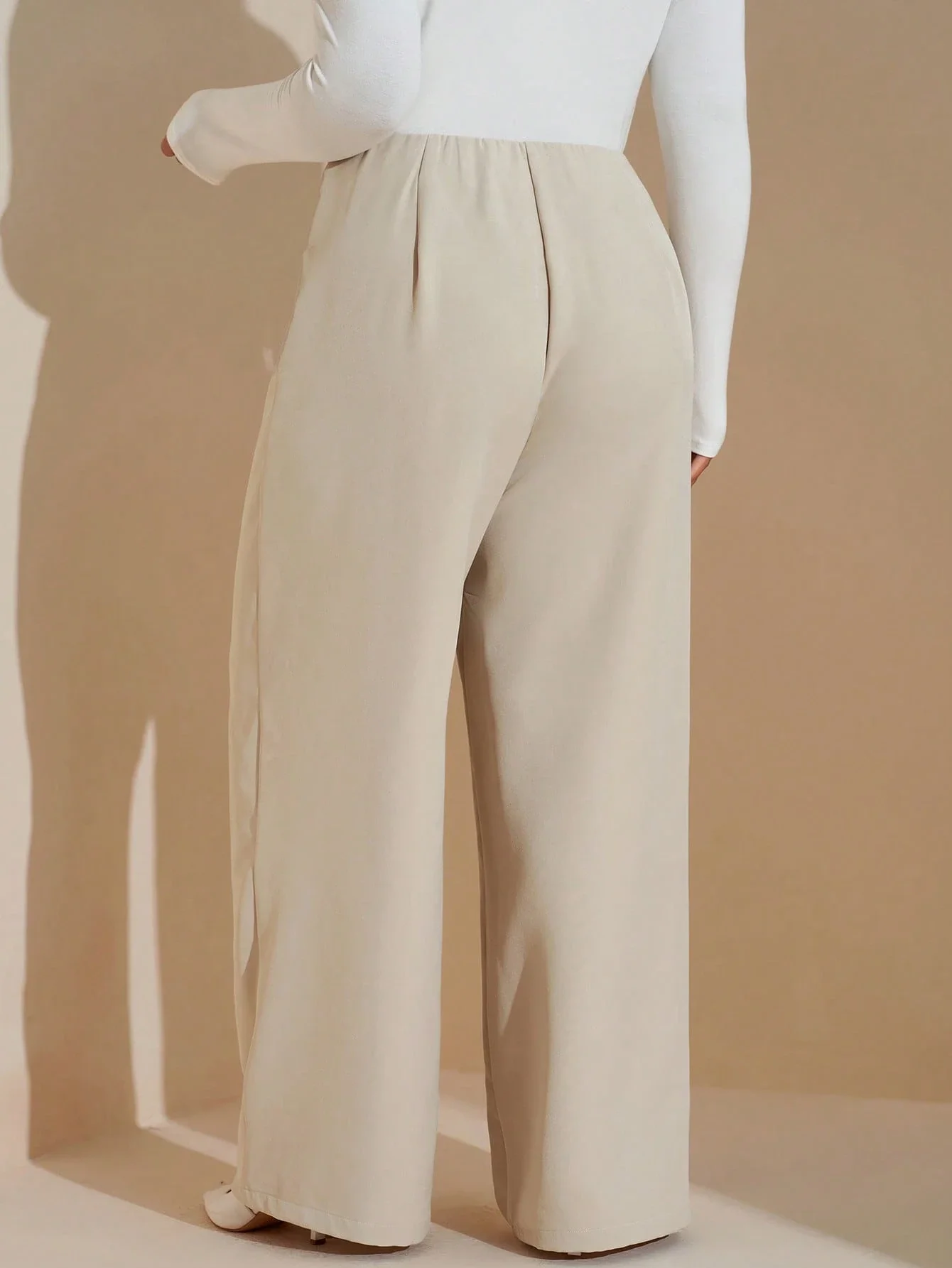 

Light Beige Wide Leg Pants For Women Business Casual Office Work Commuting