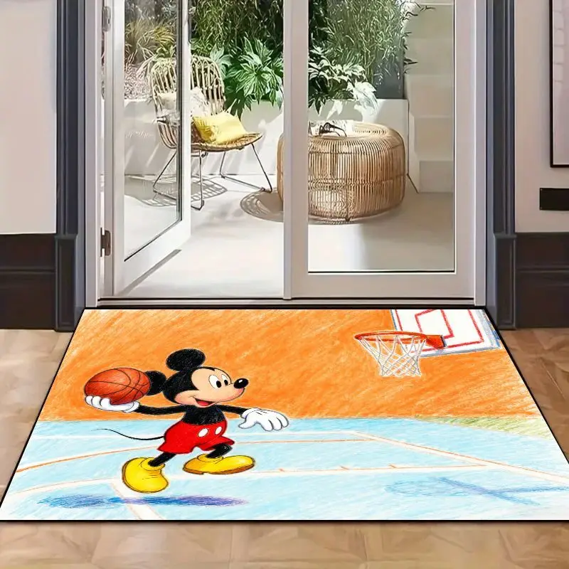 1PC Disney Mickey Mouse Basketball Cartoon Floor Mat, Cute Non-Slip Area Rug for Kids Room Decor, Living Room Bedroom Children P