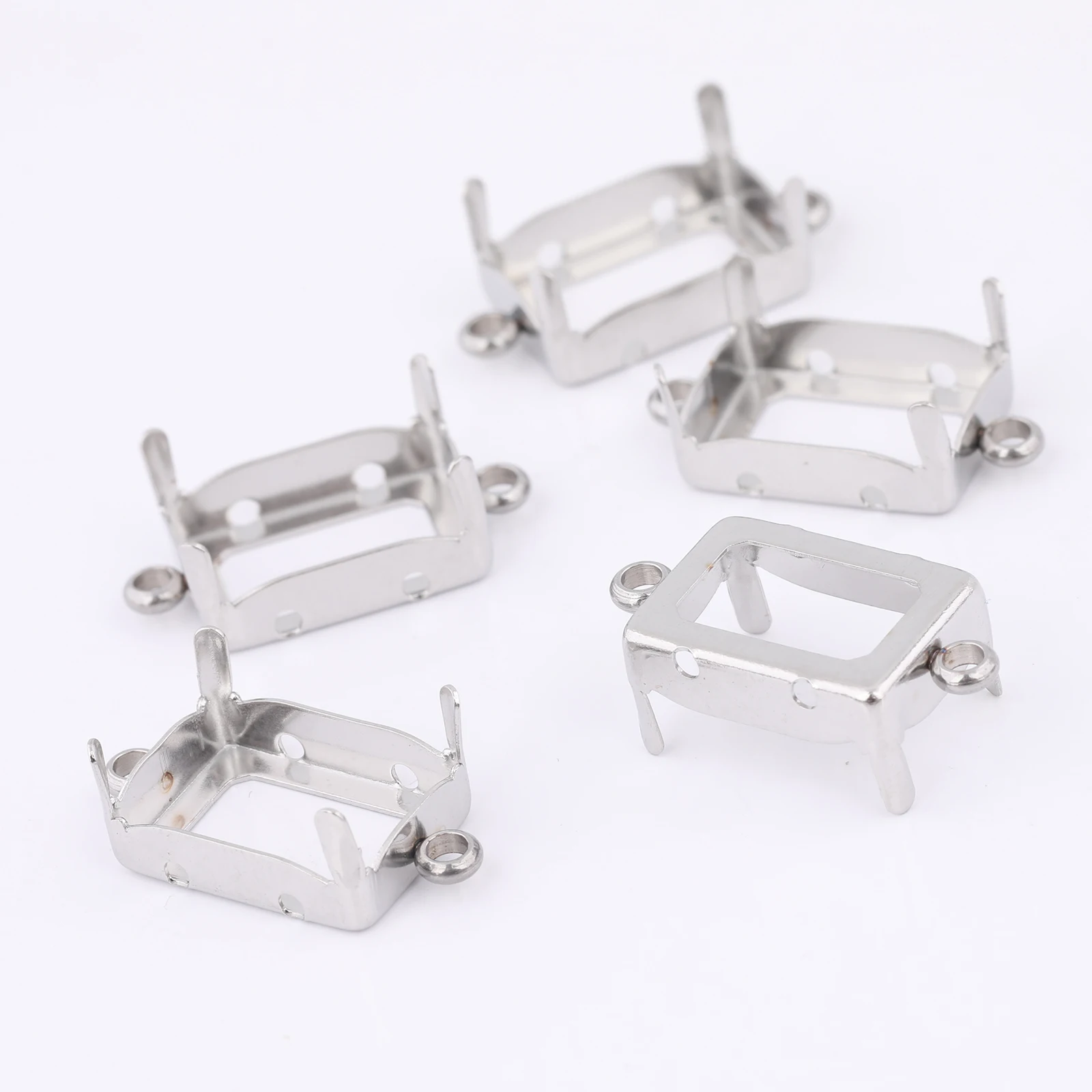 20pcs Stainless Steel Claw Bezel Setting For 10x14mm Crystal Rhinestones Diy Earrings Bracelets Connector Base Blanks image 2