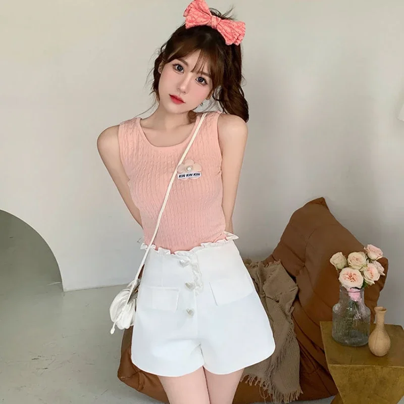 Wide Female Short Pants High Waist White Suit with Designer Outdoor Streetwear Korean Style Kpop Youthful Casual Women's Shorts