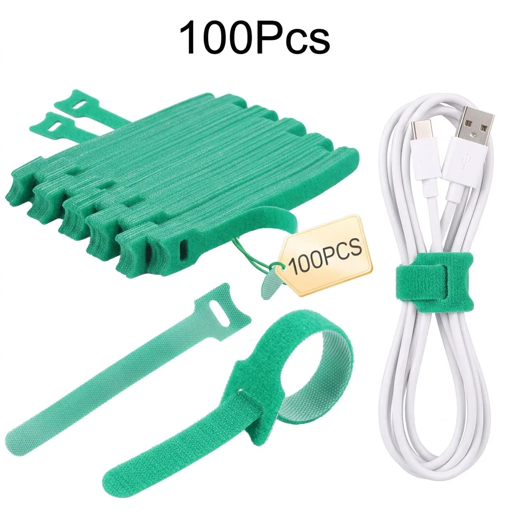 100Pcs Releasable Cable Ties Wire Organizer Hook Loop Straps Wrap Zip Bundle Bandage Tie Wire Management Home Office Fastening