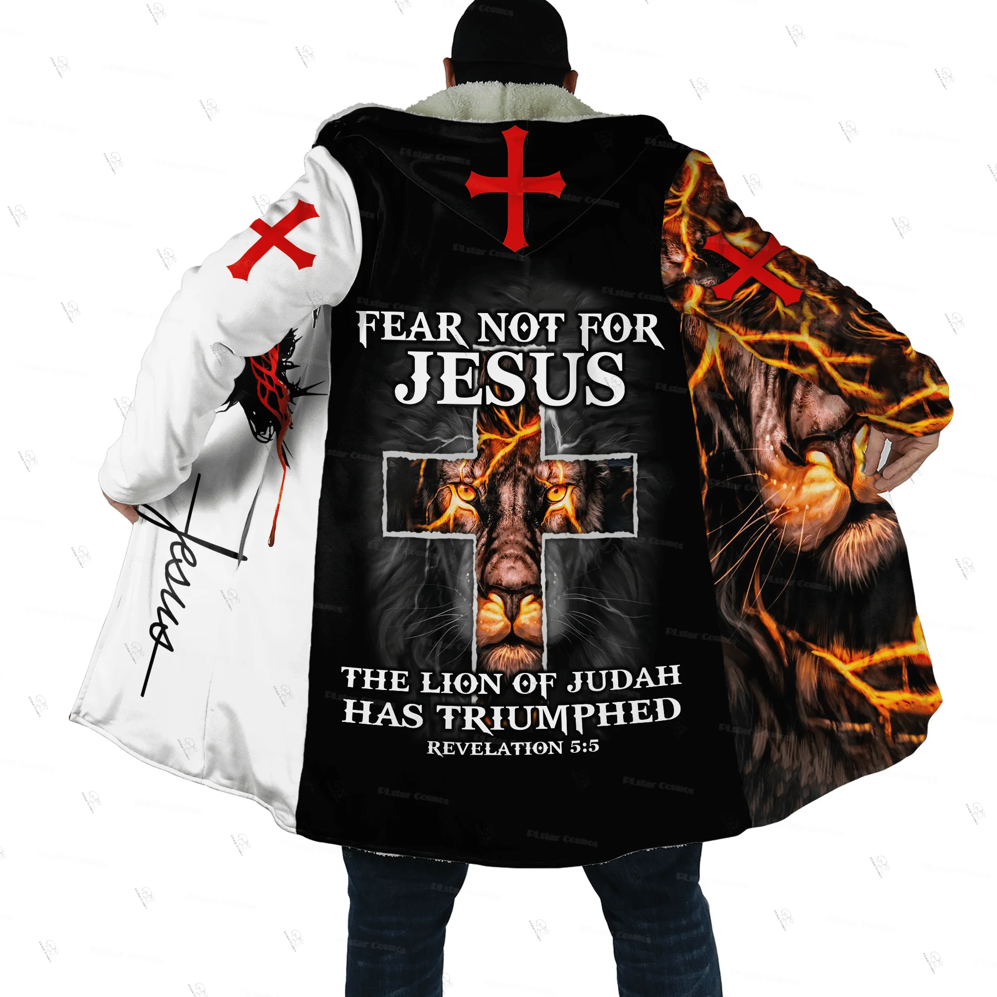 Custom Name Animal King Lion Jesus Cosplay Tattoo Vintage Retro 3DPrint Windbreaker Winter Overcoat Hoody Cloak Fleece Hoodies R