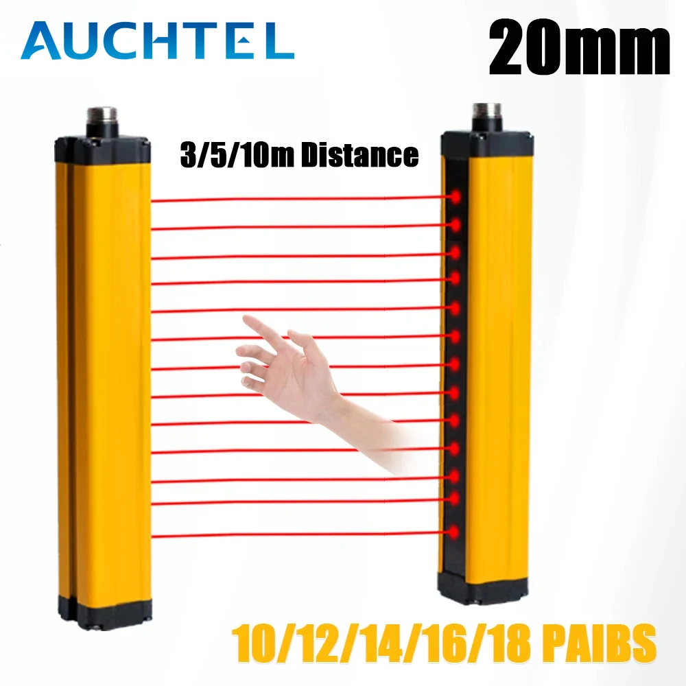 

AUCHTEL Safety Light Curtain APS30 3/5/10M Protect Photoelectric Switch Area Sensor 10-18 Beams 20mm Grating Security Device 24V