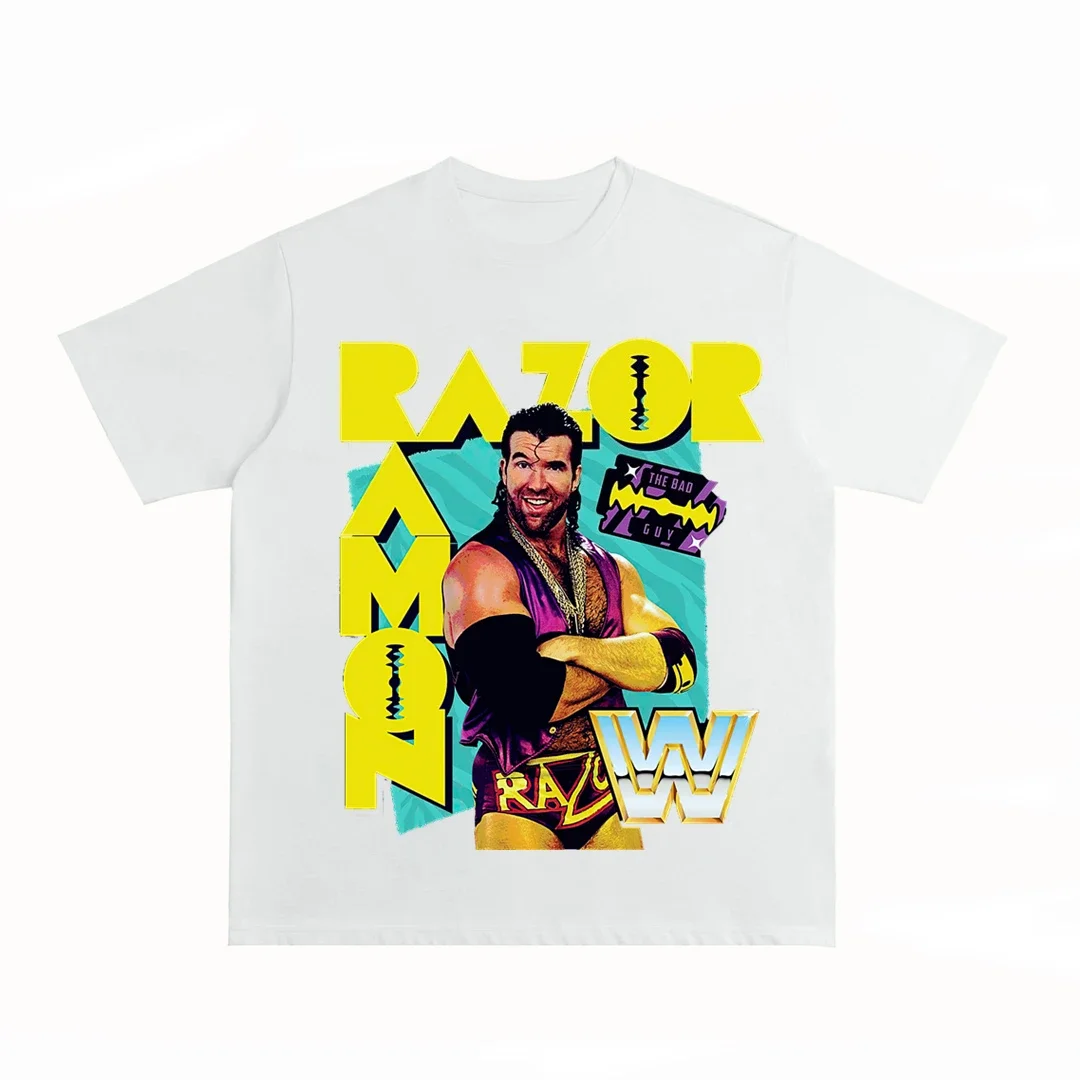 

2025 Summer Dementor Razor Ramon WWE Wrestling American Vintage Fitness Boxing Long Short Sleeve Men's T-Shirt