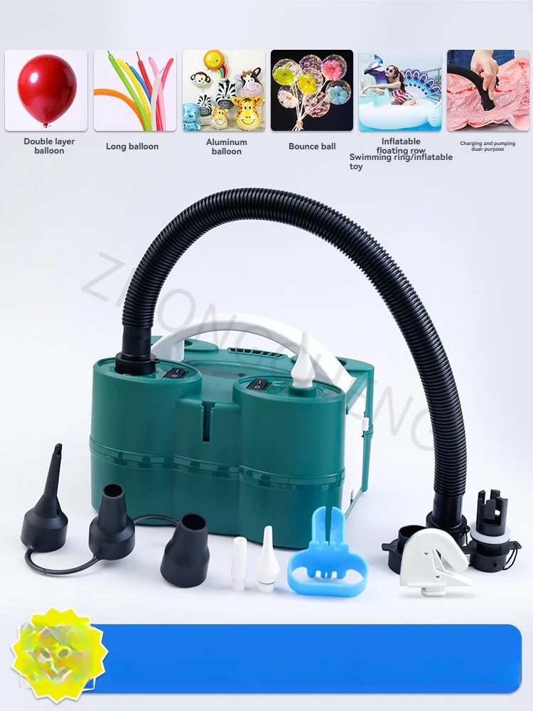 Electric balloon inflator/air pump, portable automatic multi-functional device for inflating swimming rings and other items.
