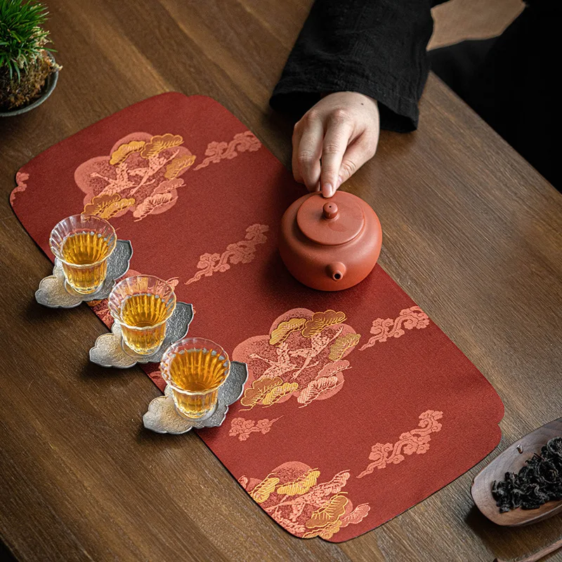 

Brocade Cloud Pine Tea Making Mat Chinese Tea Flag Tablecloth Small Towel Household Waterproof Fiber Mat Tea Ceremony