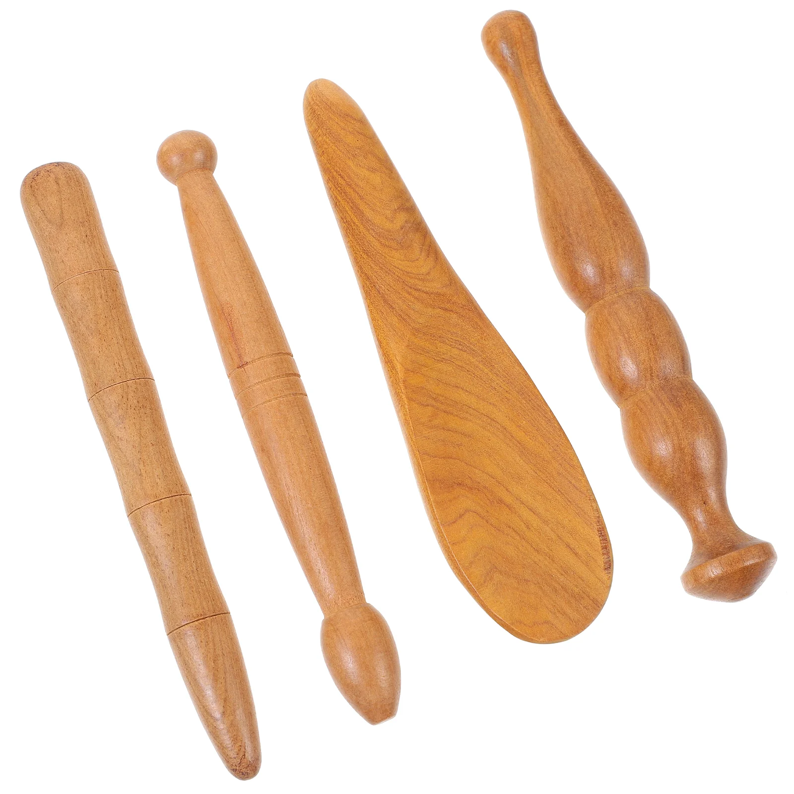 Masajeador de 4 piezas para pies, herramientas de masaje corporal, palos manuales, puntos de acupuntura, madera