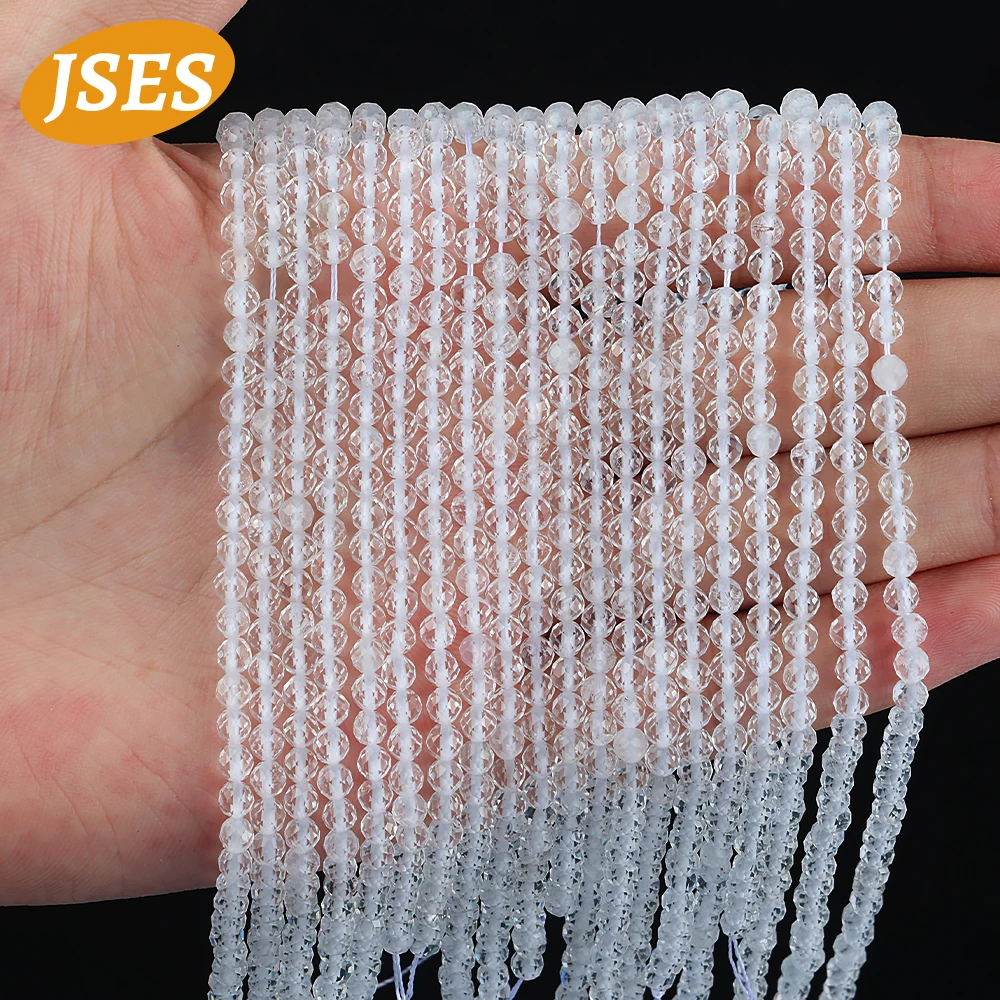 Natural White Quartz Crystal Beads Faceted Loose Beads for Jewelry Making 2/3/4mm Bracelet Necklace DIY Accessories Wholesale