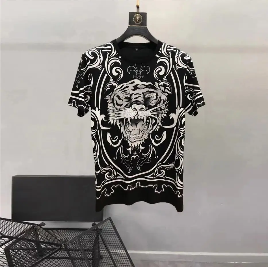 European and American men\'s wear summer 2022 new Short-sleeved diamond stamping for court animals Fashion T-shirt round neck