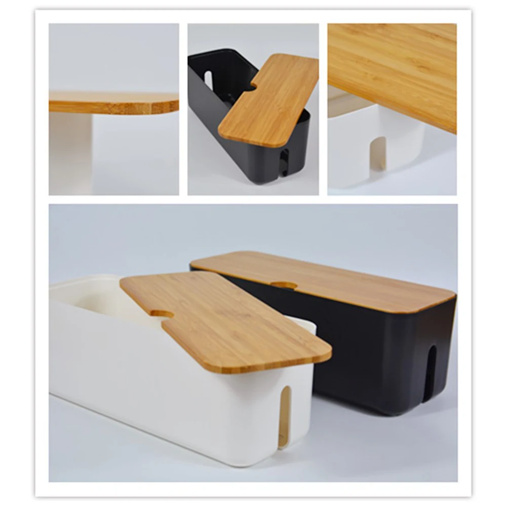 Wooden Cable Storage Box Dustproof Charger Socket Organizer Desktop Charging Data Cable Storage Device