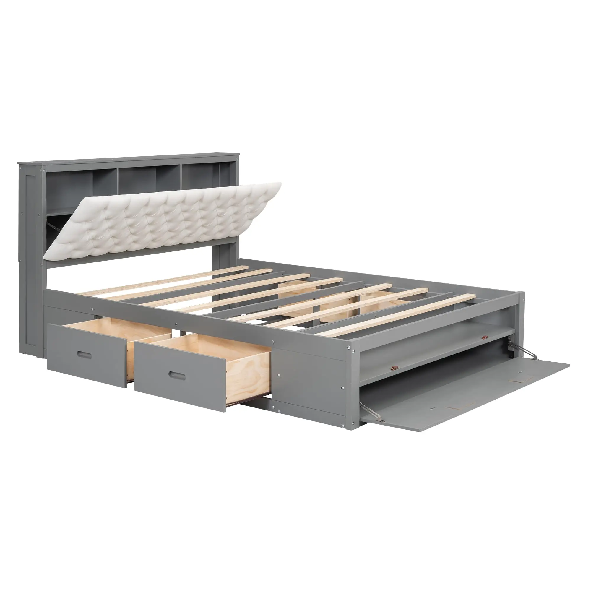 TSEA Queen Size Platform Bed with Storage board and Shoe Rack, Multi-Functional Upholstered Bed Fe with Ders for - view 4