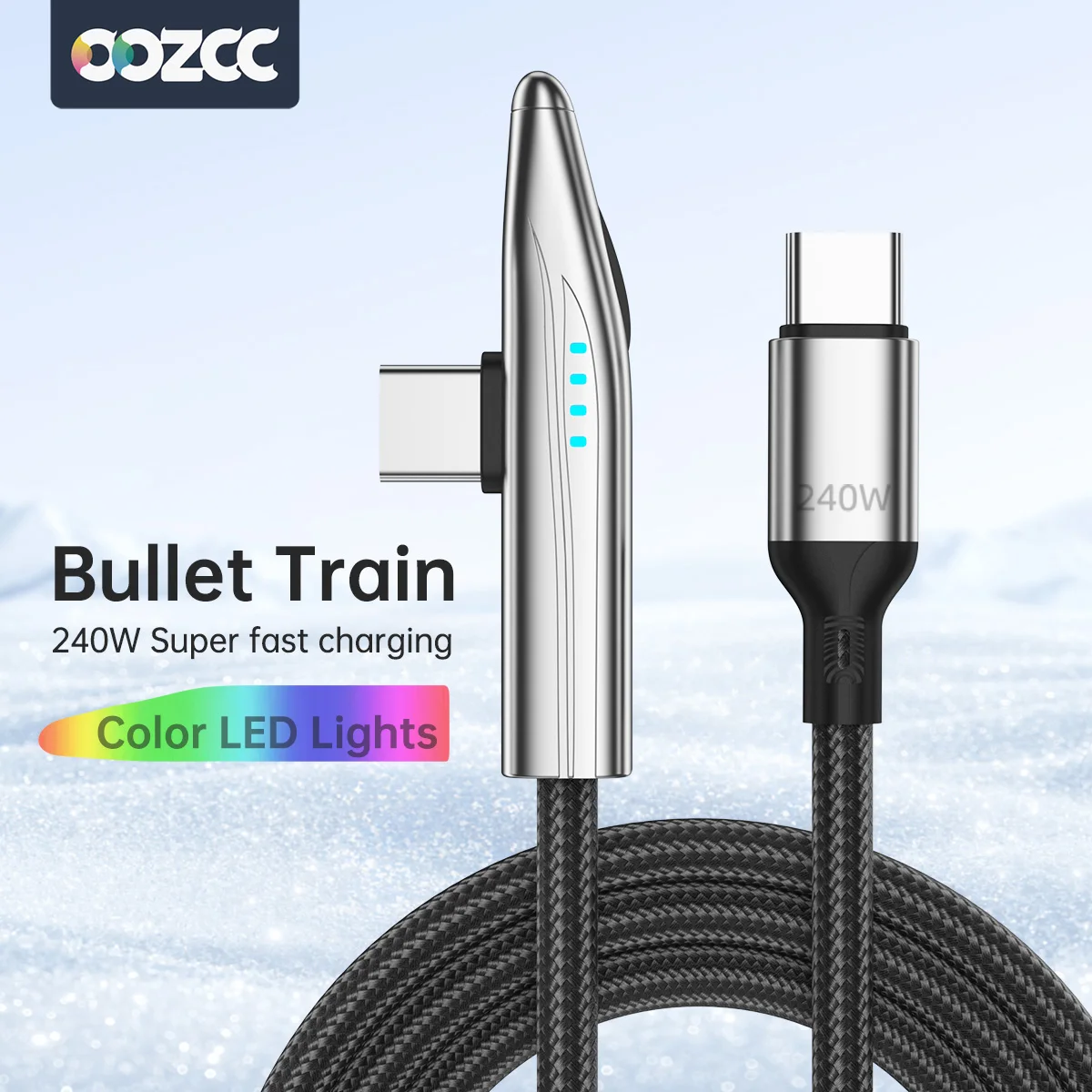 240W Bullet Train Super-Ladekabel, 90-Grad-Winkel Typ-C-Ladegerät Nylon-Datensynchronisationskabel, Kompatibel mit Samsung, Xiaomi, POCO