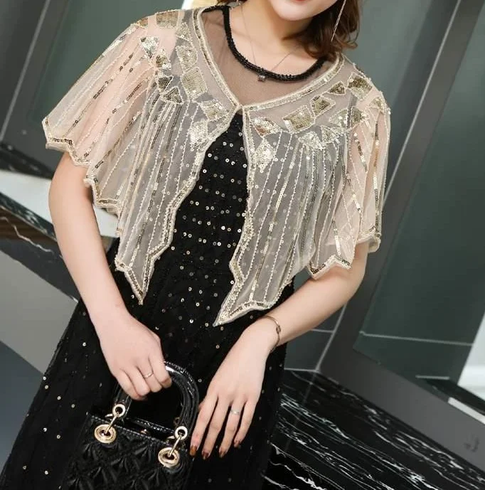 Sequins Leaf Lace Flapper Shawl Wraps Vintage Sequin Beaded Evening Cape Women Dress Cheongsam Classic Shawl