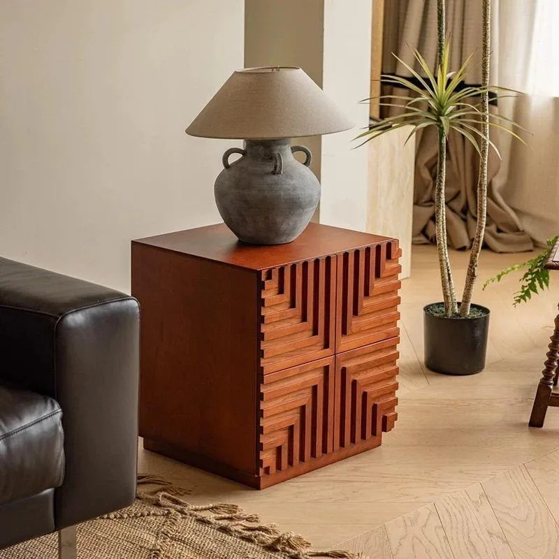 Designer medieval bedside table solid wood chest bedside table household retro sofa side table module combination cabinet