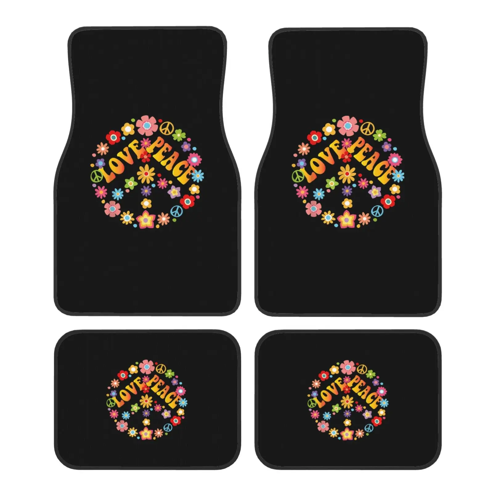 PEACE LOVE 60s 70s Car Floor Mats of 4 Pieces Anti Slip Front and Rear Foot Mats Universal Car Accessories for SUV Van Truck
