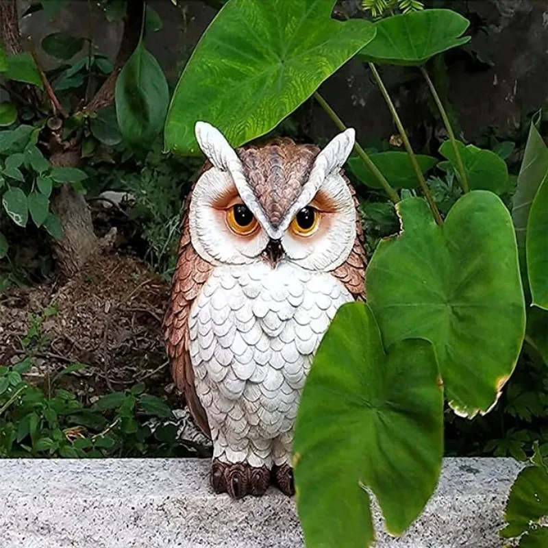 Owl Statue Animal Bird Sculpture Miniature Decorative Ornament Resin Figurine Garden Decoration for Backyard Patio Flowerpot