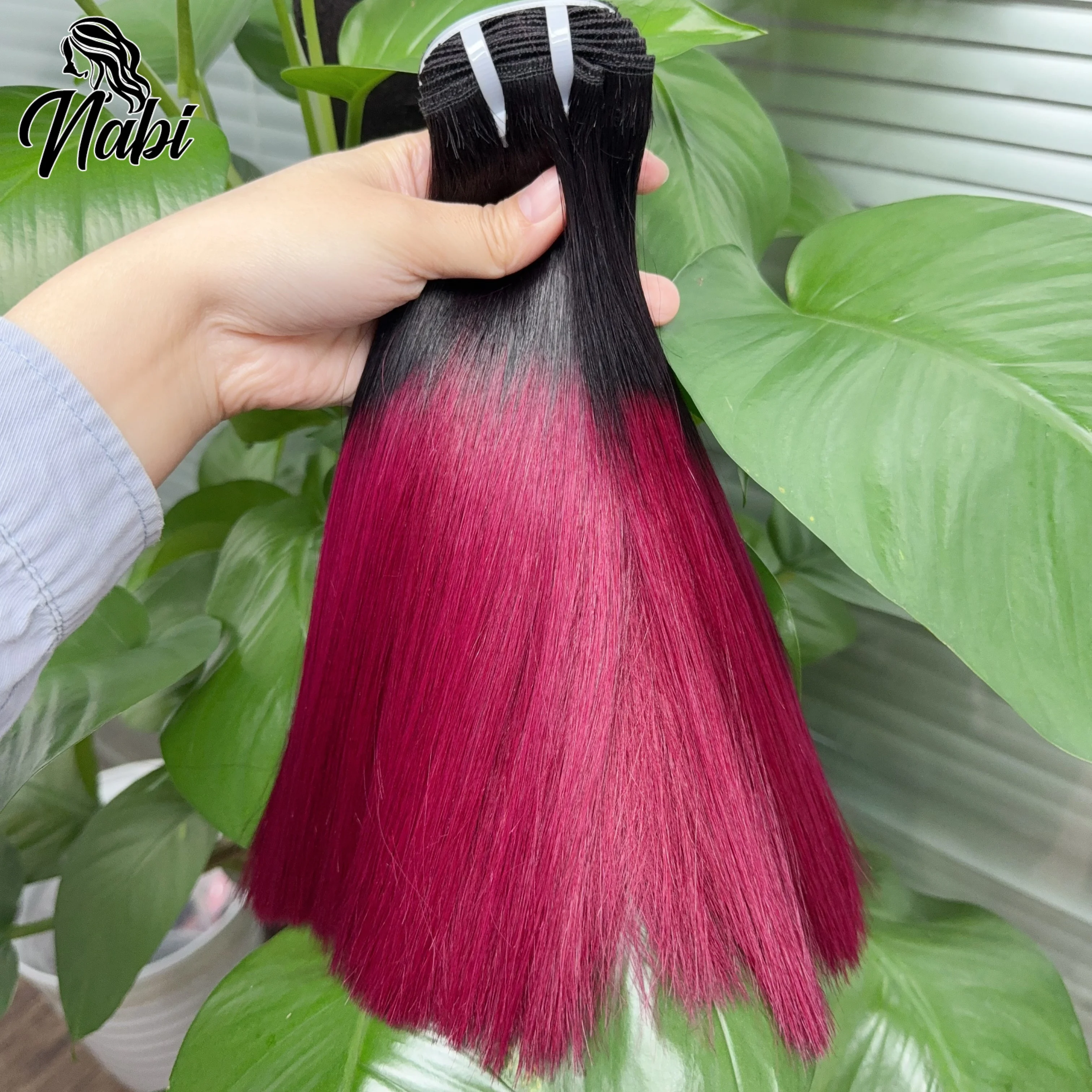 

Наборы прямых волос Nabi Ombre 99J из натуральных вьетнамских волос для наращивания, двойной плотности, цвет бордо