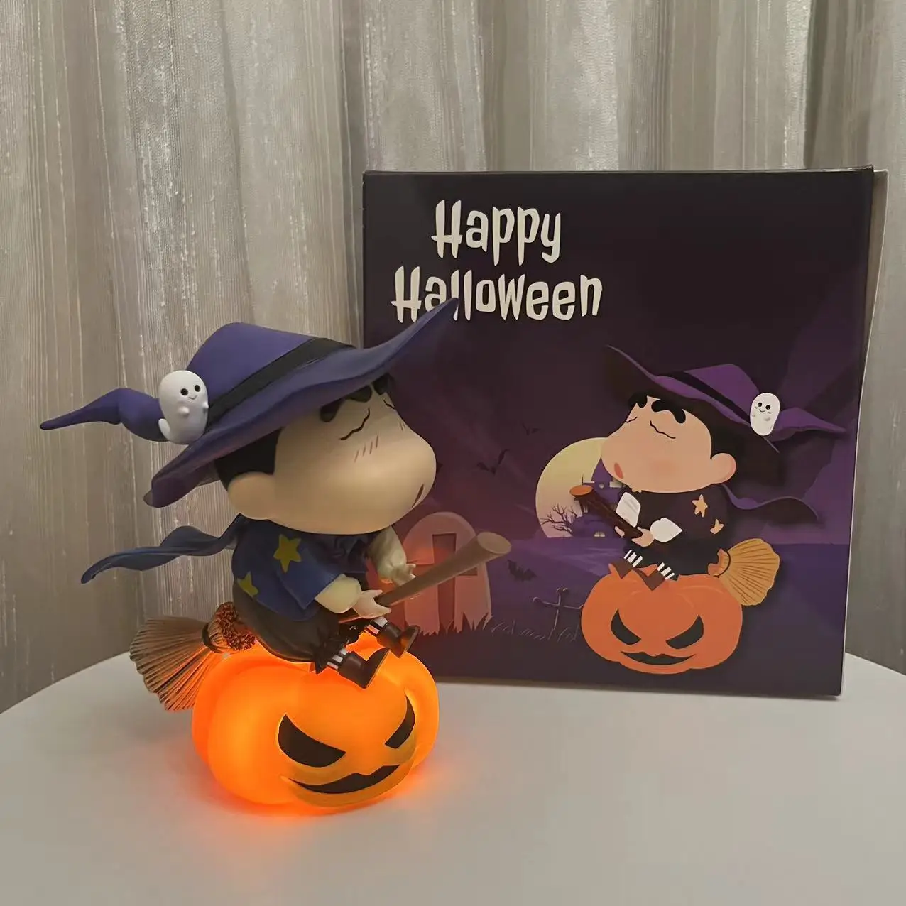 New Halloween 17cm Shin Pumpkin Light - PVC Figurine, Tapping Light with 3-Level Adjustment, Trendy Decor for Birthday Gifts