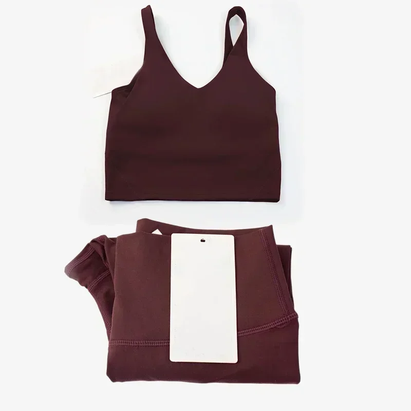 Conjunto clássico de ioga feminino de 2 peças: top tipo camisola em formato U e leggings de cintura alta com toque de segunda pele, adequado para fitn