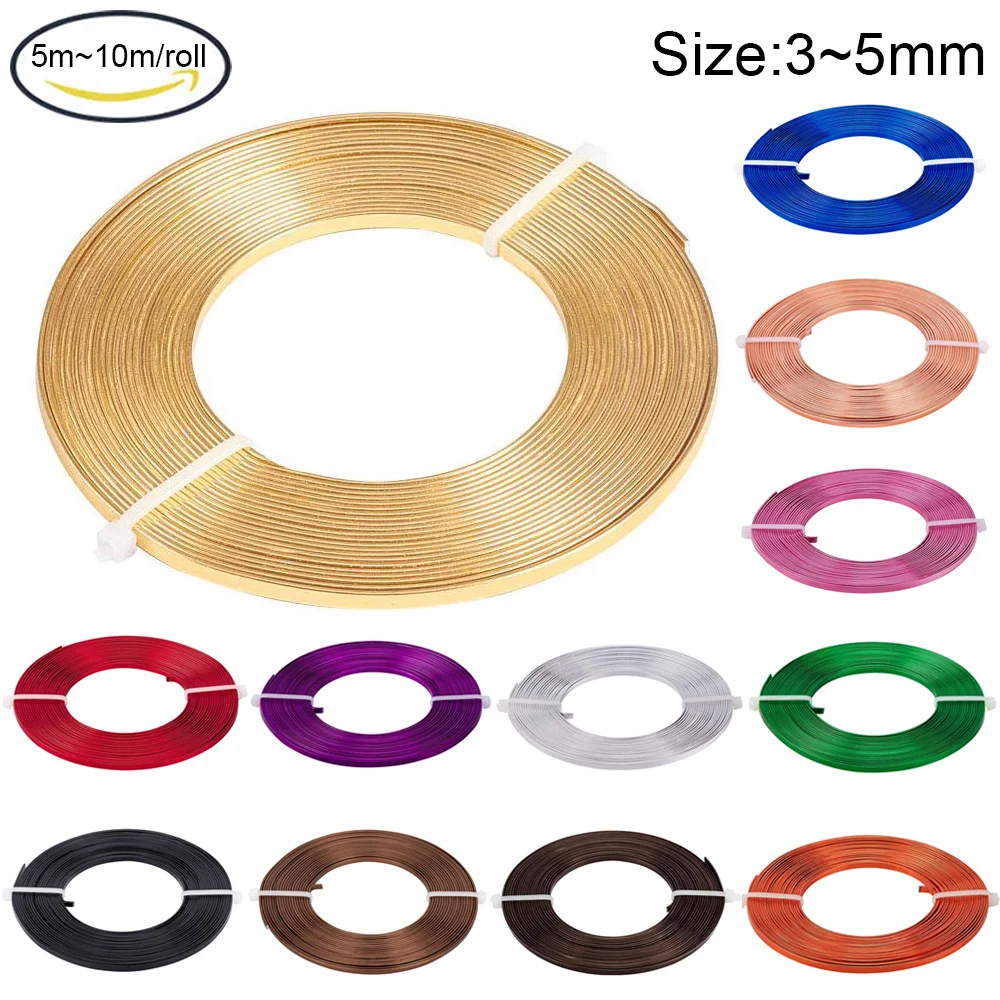 1~2 Rolls 3mm/5mm Wide Flat Jewelry Craft Wire 18 Gauge Aluminum Wire for Bezel Sculpting Armature Jewelry Making Mixed Color