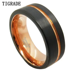 Tigrade Men Ring Tungsten Carbide 8mm Black Brushed With Rose Gold Color Rings Male Wedding Band Engagement