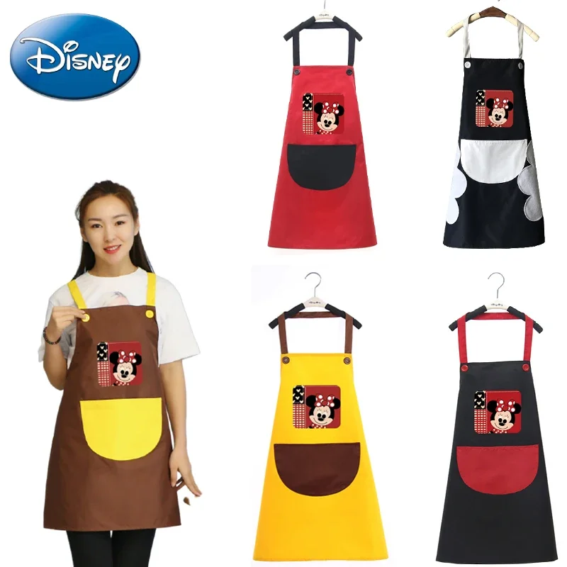 Disney Minnie Cartoon Anime Waterproof Polyester Bib Apron Woman Adult Bibs Home Cooking Baking Coffee Cleaning Aprons Kitchen