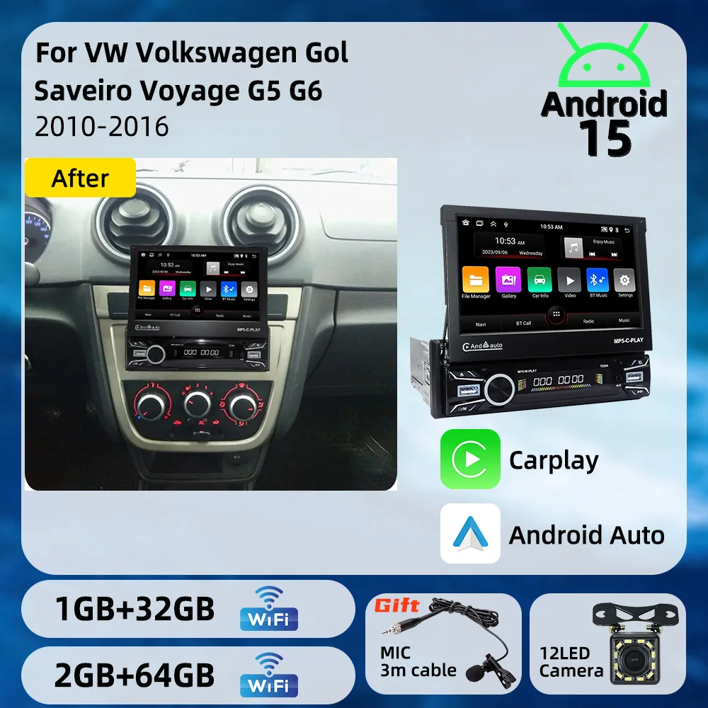 Car Stereo Android for VW Volkswagen Gol Saveiro Voyage G5 G6 2010-2016 1 Din 7