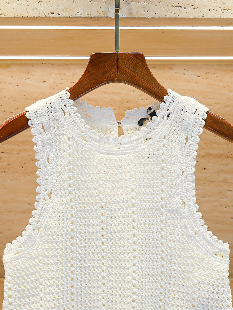 

M Home Nan You Высококачественный женский летний белый вязаный жилет на бретельках с тяжелой вышивкой Fraance Sle Fem Faion