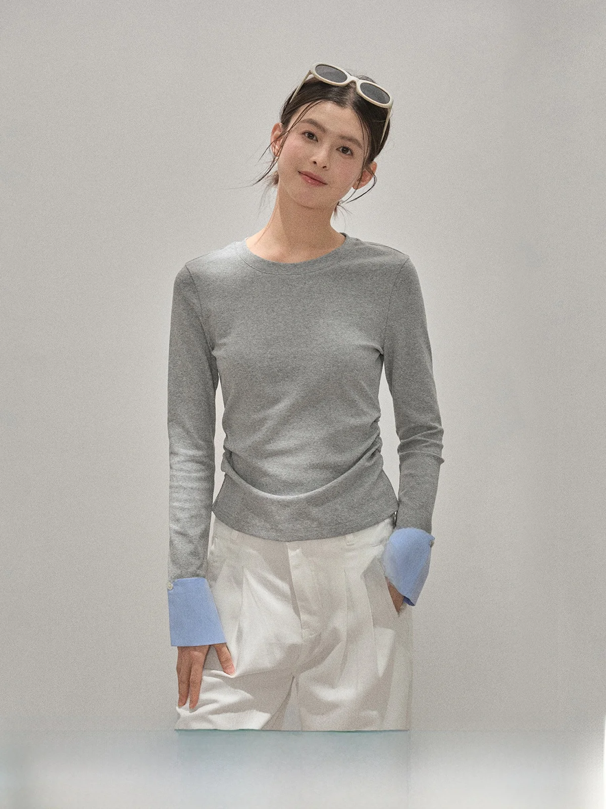 

ay round Ne Long Sve irt Женская мода Slim Fit Splicing irt Уникальный осенний топ, Новое поступление