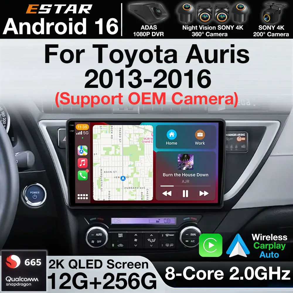 Android 16 Wireless Carplay For Toyota Auris 2 E180 2013 - 2016 GPS Multimedia Video Player Navi Head Unit 2din BT DSP Car Radio
