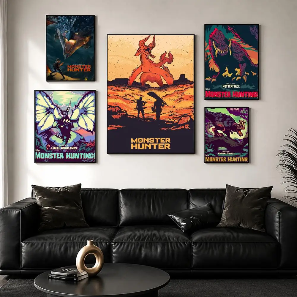 M-Monster Hunter Game Poster Perfect Sticker Self Adhesive for Office Home Theater Wall Art Decor Fancy Gift