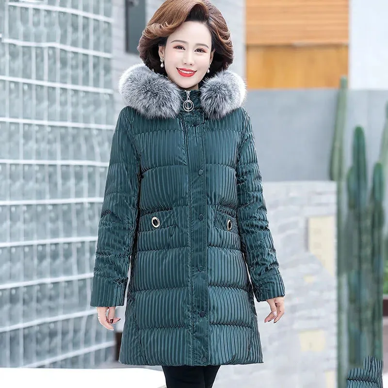 Down Fox Real Fur Collar Fashion Mother Winter Wear Mid-Length Temperament Down Middle-aged And Elderly Womens Coa