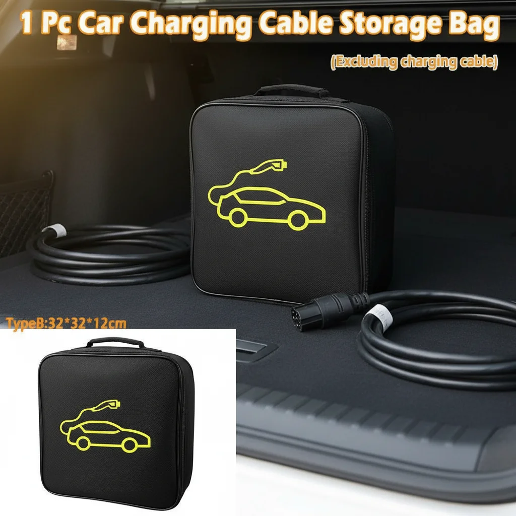 

Сумка для хранения перемычки аккумулятора электромобиля, водонепроницаемый органайзер для зарядных шнуров и аксессуаров для электромобилей