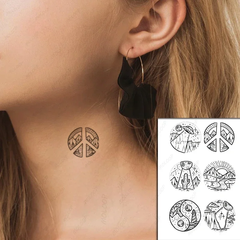 Geometric Eye of God Temporary Tattoo Stickers Black Feathers Totem Sun Fake Tattoos Waterproof Tatoos Neck Small Size Women Men