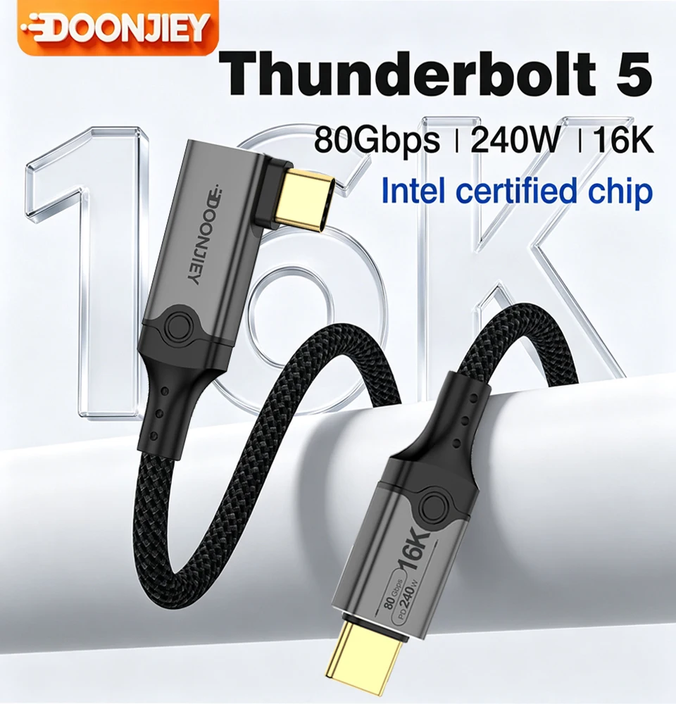 DOONJIEY Type-C Full-Featured USB5 Data Cable Thunderbolt4 Ultra-Thin Soft Charging Cable C-to-C Dual-End Fast Charge 80Gbps