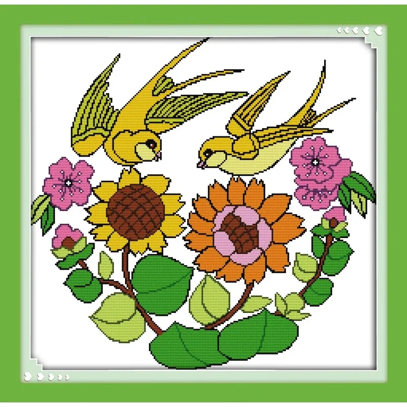 Duble swallows cross stitch kit 14ct 11ct pre stamped canvas embroidery DIY handmade needlework