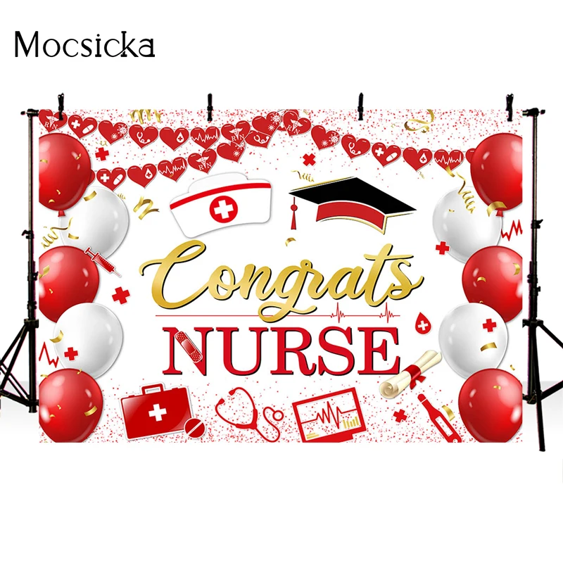 Congrats Nurse Graduation Photography Background Love Balloon Nurse Hat Bachelor Hat Decoration Character Portrait Photo Props