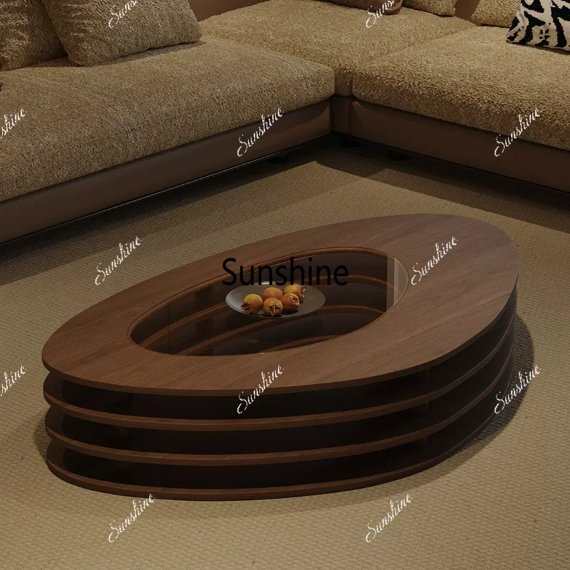 Wabi Sand mid-ancient style suspended stacked coffee table living room light luxury oval coffee tableTJ