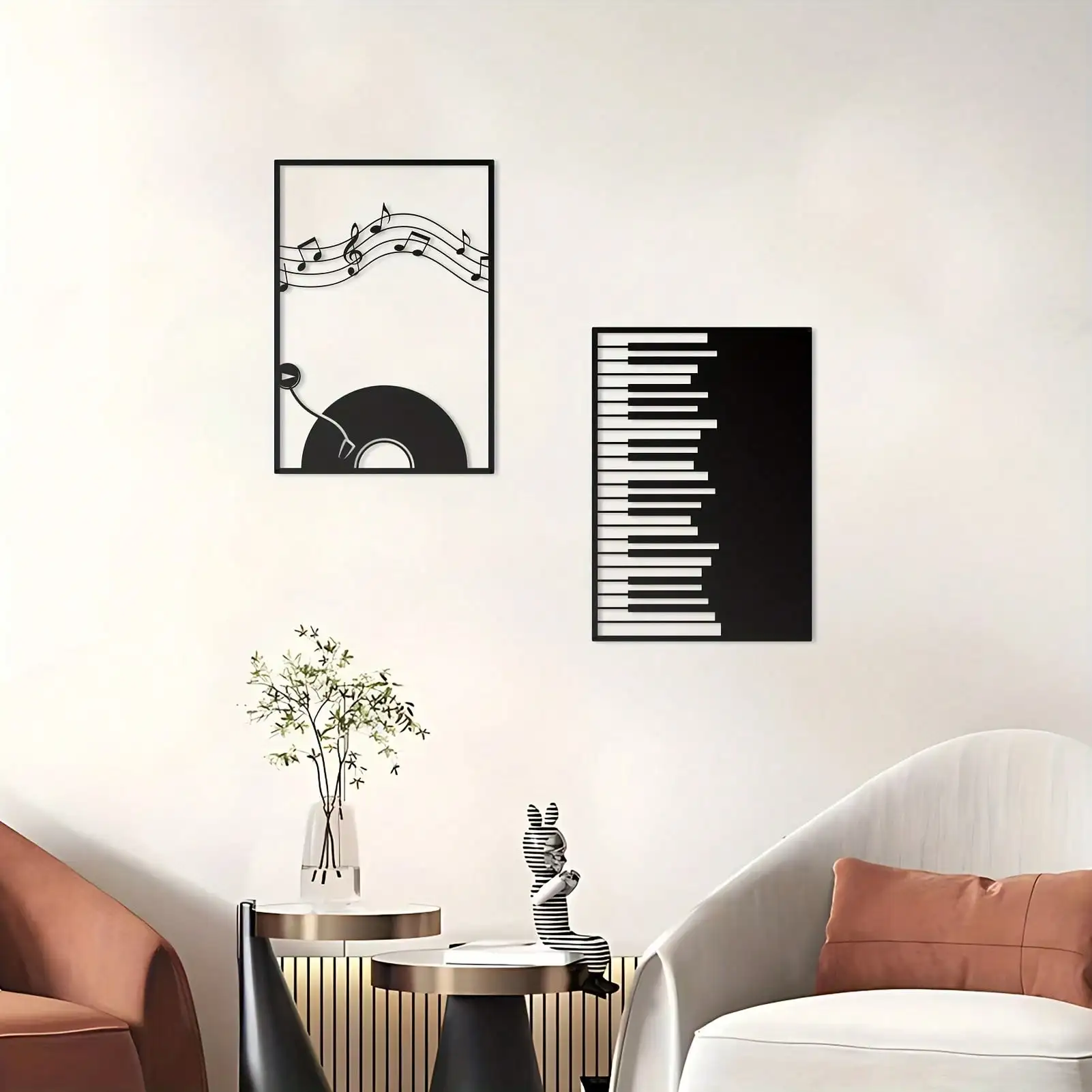 2pcs Black Metal Music Wall Art Line Drawing Decor Modern Home Office Living Room Bedroom Sculpture