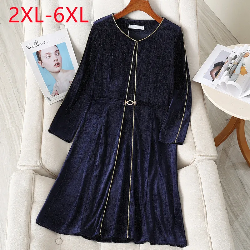 New 2023 Ladies Spring Autumn Plus Size Midi Dress For Women Large Size Long Sleeve O-neck  Dress 2XL 3XL 4XL 5XL 6XL