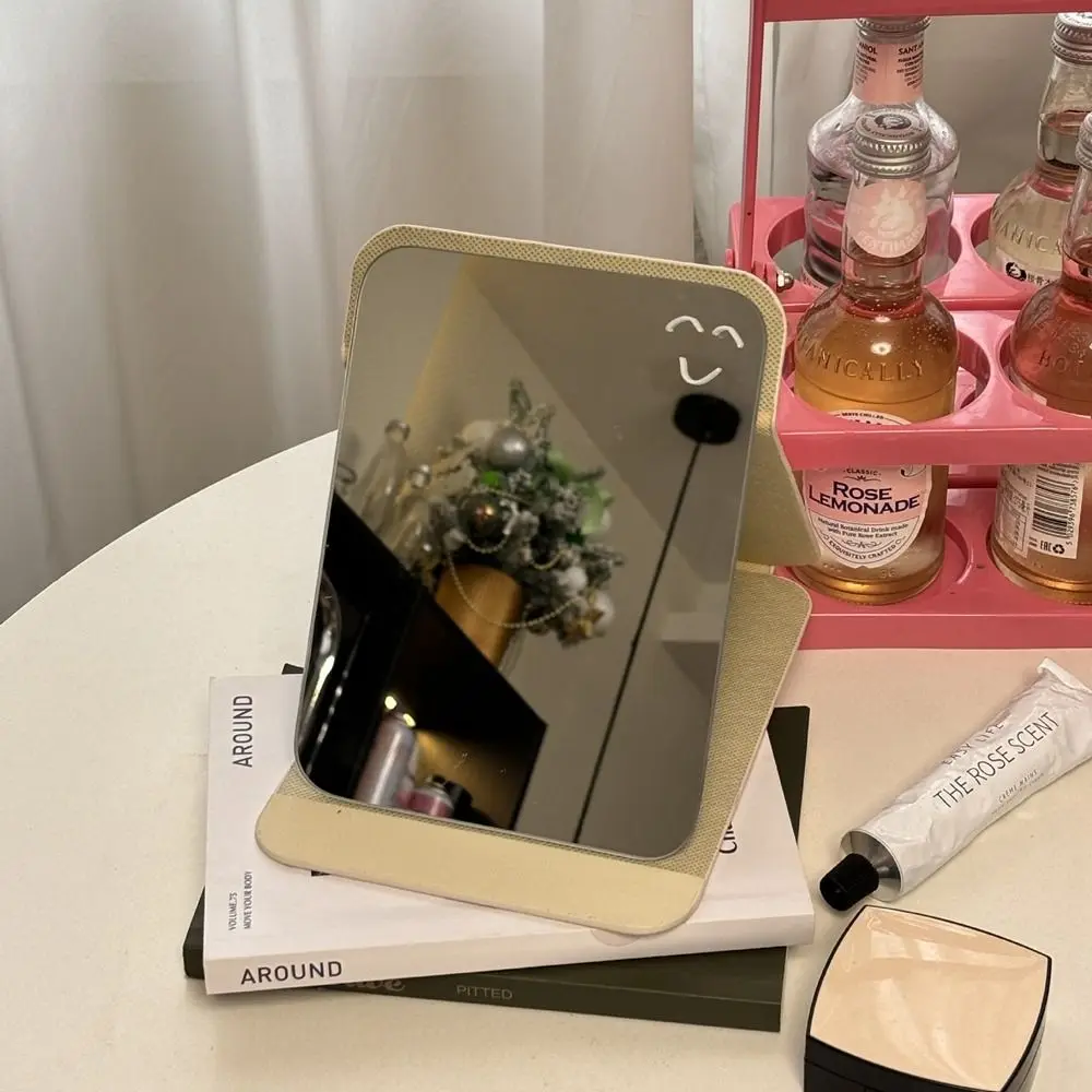 

Pu Leather Desktop Stand Mirror Pink Bow Folding Vanity Mirror Compact Cosmetic Mirror Light Weight Fold Makeup Mirror Dormitory