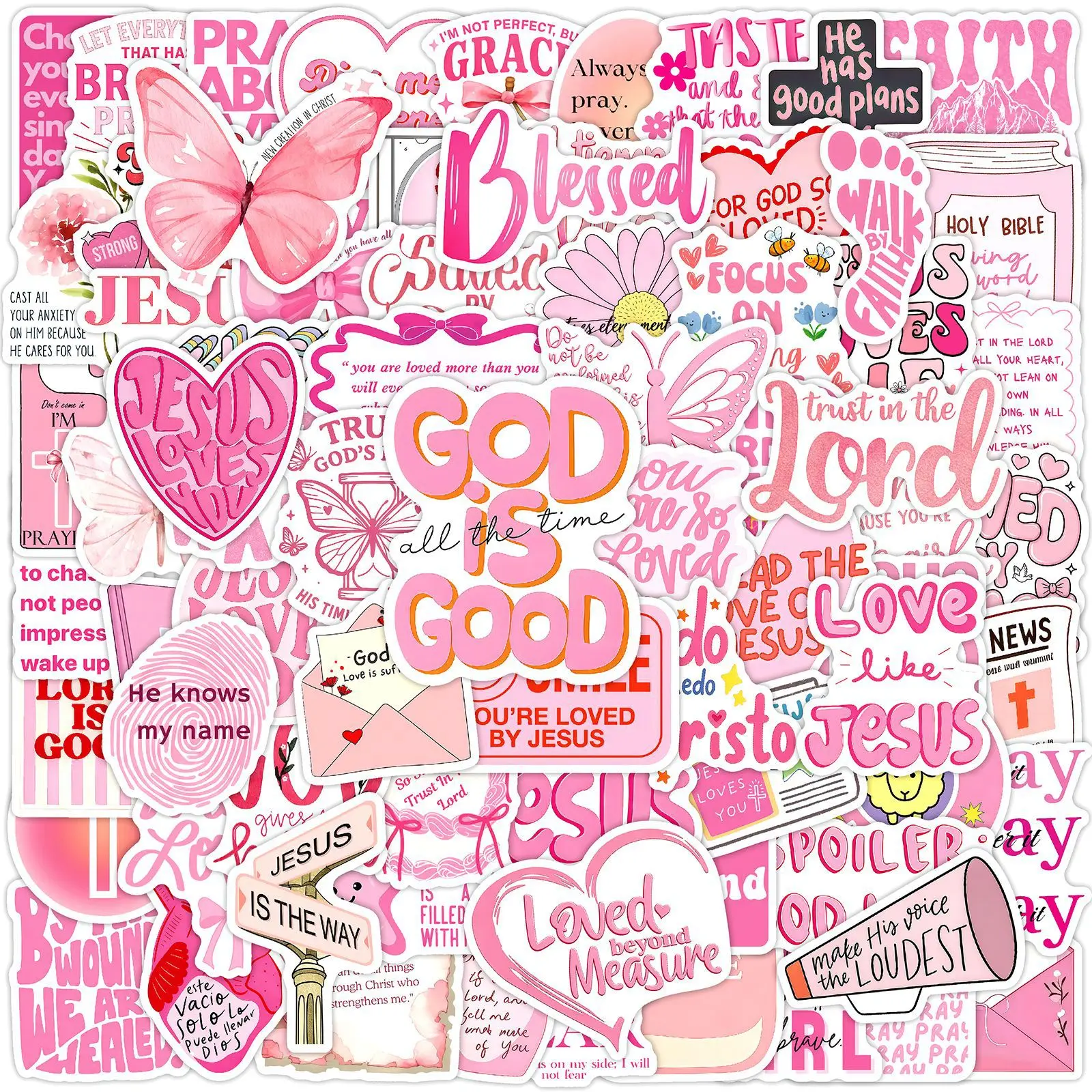 

50/100-Pack Pink Bible Motivational Quotes Graffiti Stickers for Phone Skateboard Tablet Helmet Notebooks Stationery