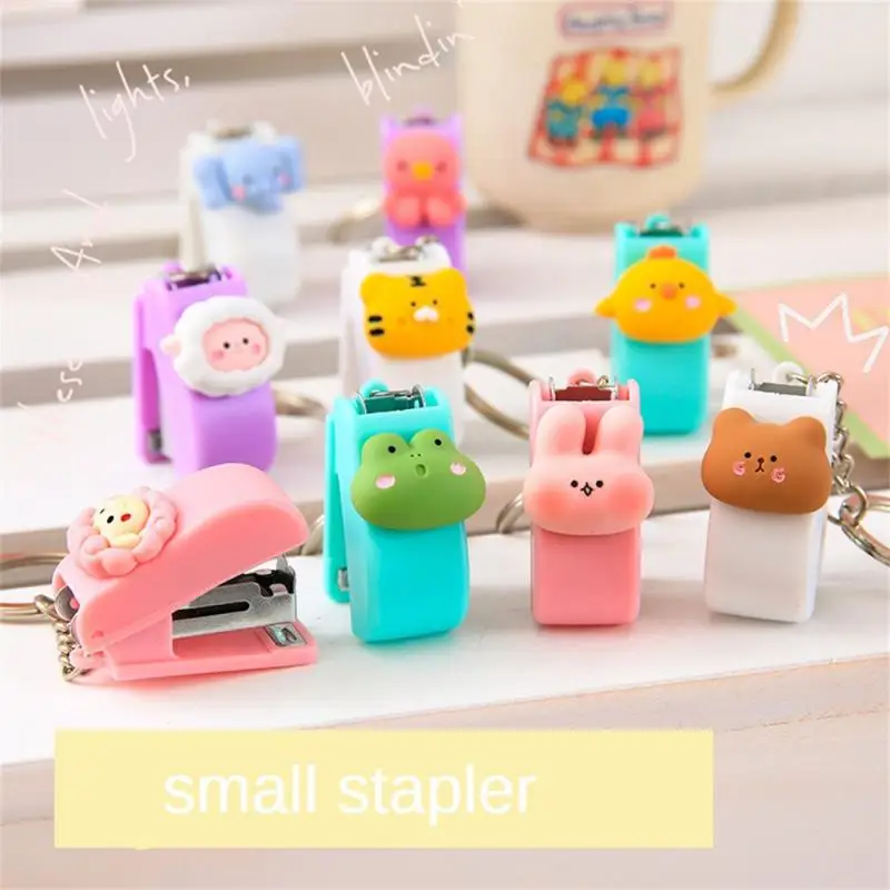 1/2PC Cartoon Cute Mini Stapler Portable No.10 Staples Binding Tools Stationery Office School File Organizer Supplies Push Clip