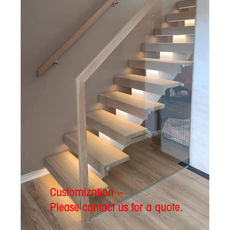 

custom.CBMmart Custom Classical Interior Staircase Steel Wood Stair Modern Indoor Floating Stairs with Led Aluminum Stair Railin